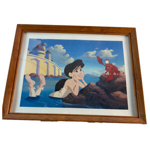 2000 Disney Lithograph Print Little Mermaid II Ariel Brown Frame Vintage